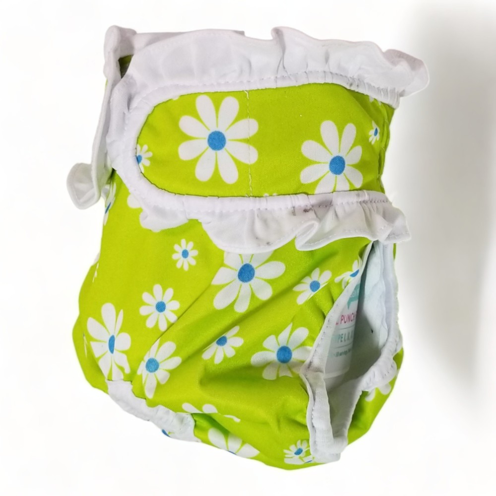 NEW Female Washable Dog Diaper Bright Green Blue White Lace Daisies Adjustable